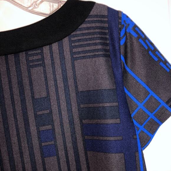 NWT Blue and Brown window pane short sleeve midi shift Dress size 10 Ellen Tracy - Picture 7 of 11